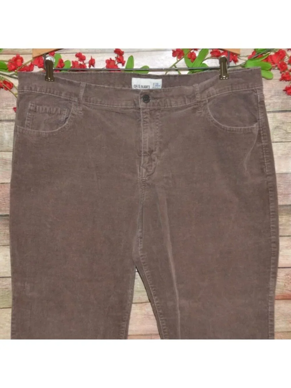 Old Navy Corduroy Pants Womens 16 Brown Bootcut Stretch Y2K 5 Pocket Fall